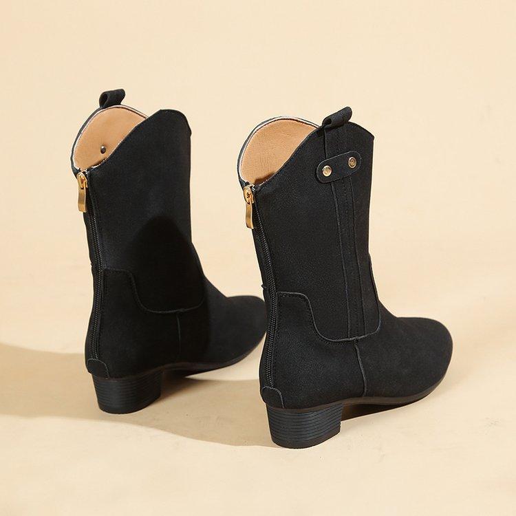 New Mid-calf Boots Women's Suede Top Zipper Western Boots Autumn/Winter Half Boot Women's Shoes