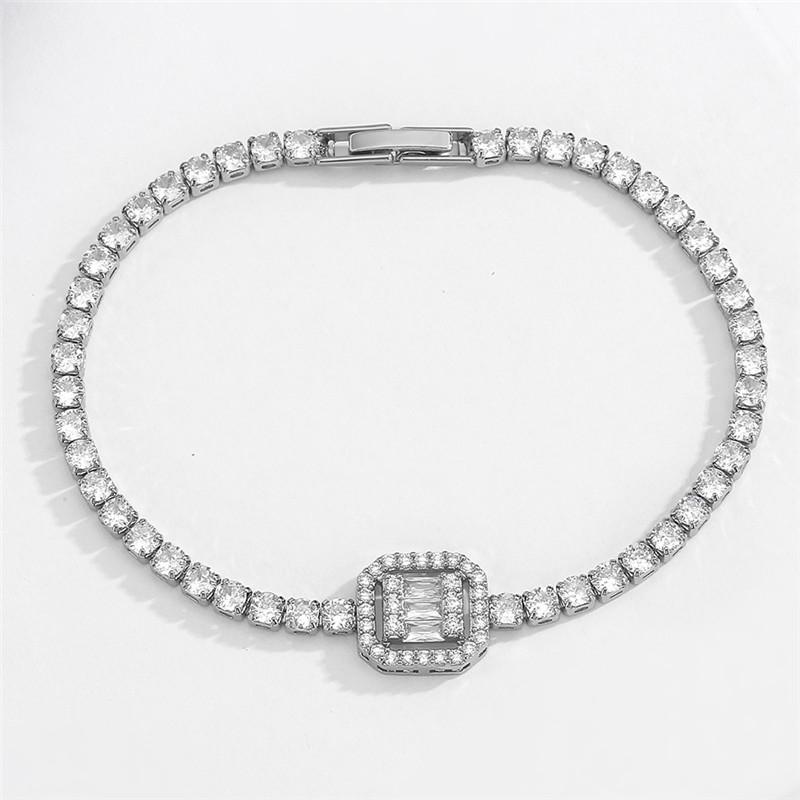Simple Geometry Rectangle Zircon Charm Bracelets for Women Sliver Color Round Crystal Bracelet Luxury Bridal Wedding Zircon
