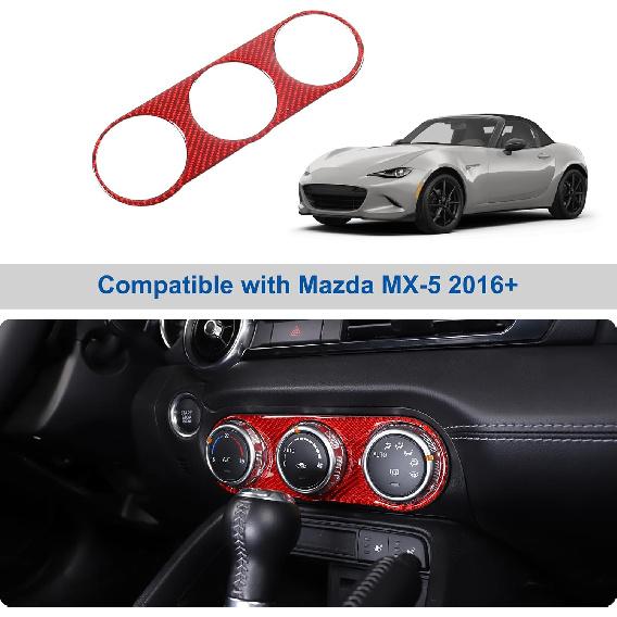 Center Dash AC Switch Cover Trim Frame Compatible with 2016-up Mazda MX-5 Miata Accessories,Carbon Fiber Style Air Conditioner Switch Panel Trim