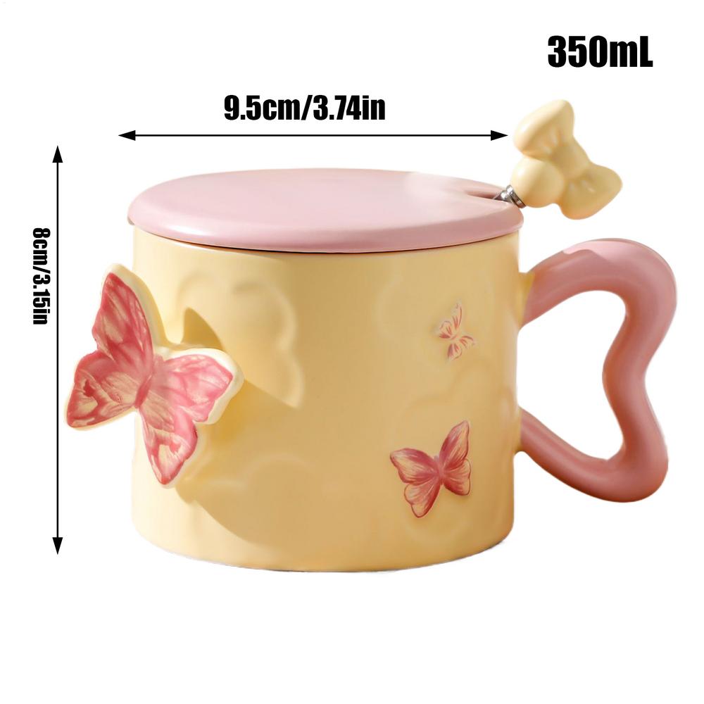 

Butterfly Cups For Women 350ml Ceramic Pretty Coffee Cups Decorative Drinkware Tableware With Handle Lid Beautiful Design For 350ml рожевий