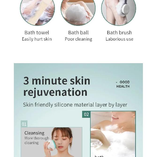 Auto Rotating Electric Waterproof Massage Shower Brush Multi-function Silicone Massage Bath Brush with 5 Large Brush Heads