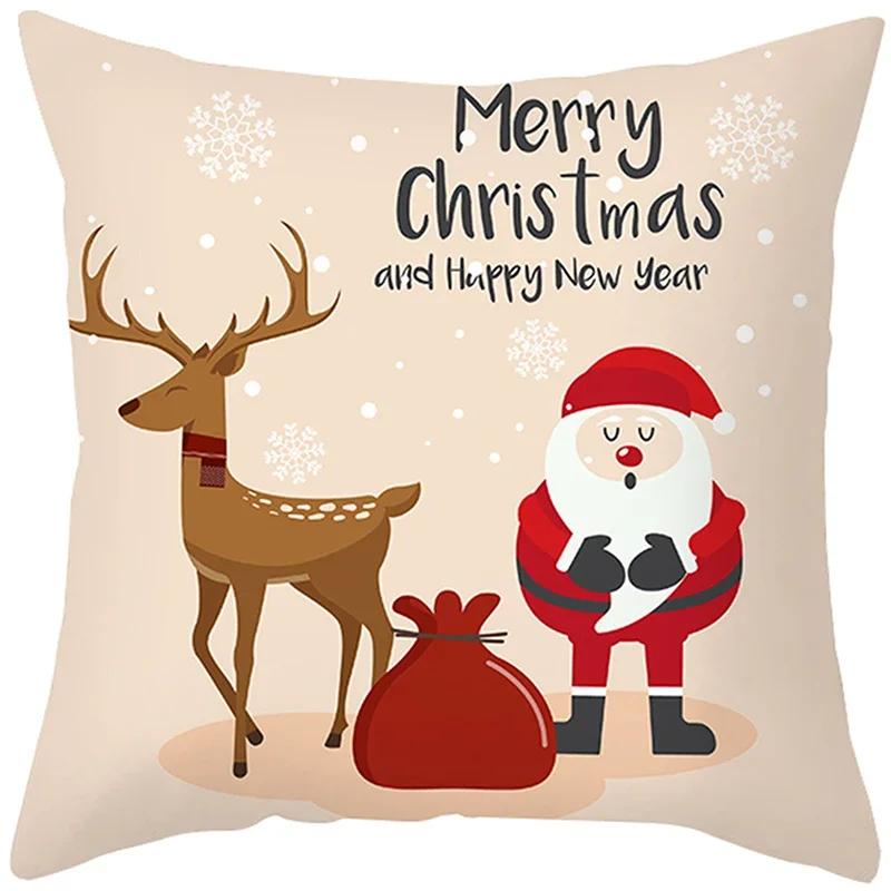 Merry Christmas Cushion Cover Santa Claus Elk Pillow Cover Living Room Sofa Home Room Decorations