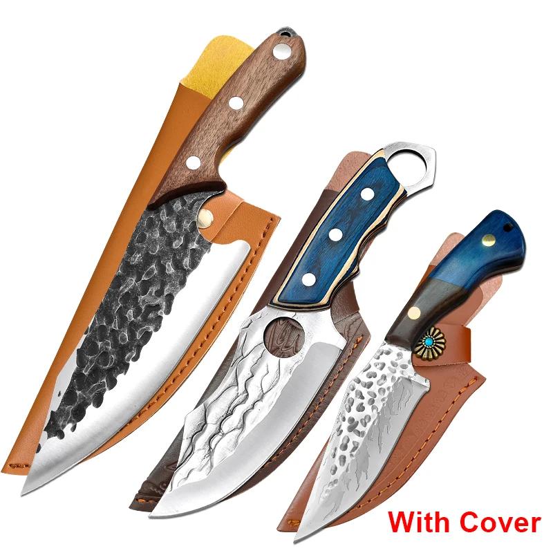 Forged Kitchen Knives Meat Cleaver Chopping Vegetables Butcher Knives Hiking Camping Barbecue Outdoor Survival Knife Wood Handle