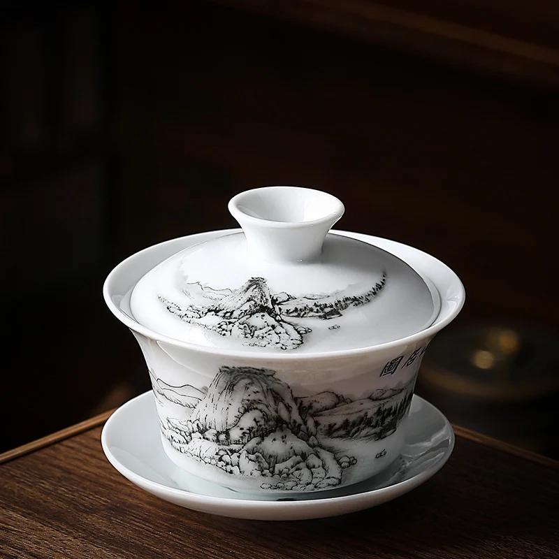 Chinese Blue And White Porcelain Gaiwan Portable Travel Tea Bowl Home Ceramic Teacup Handmade Teaware Personal Single Cup 140Ml
