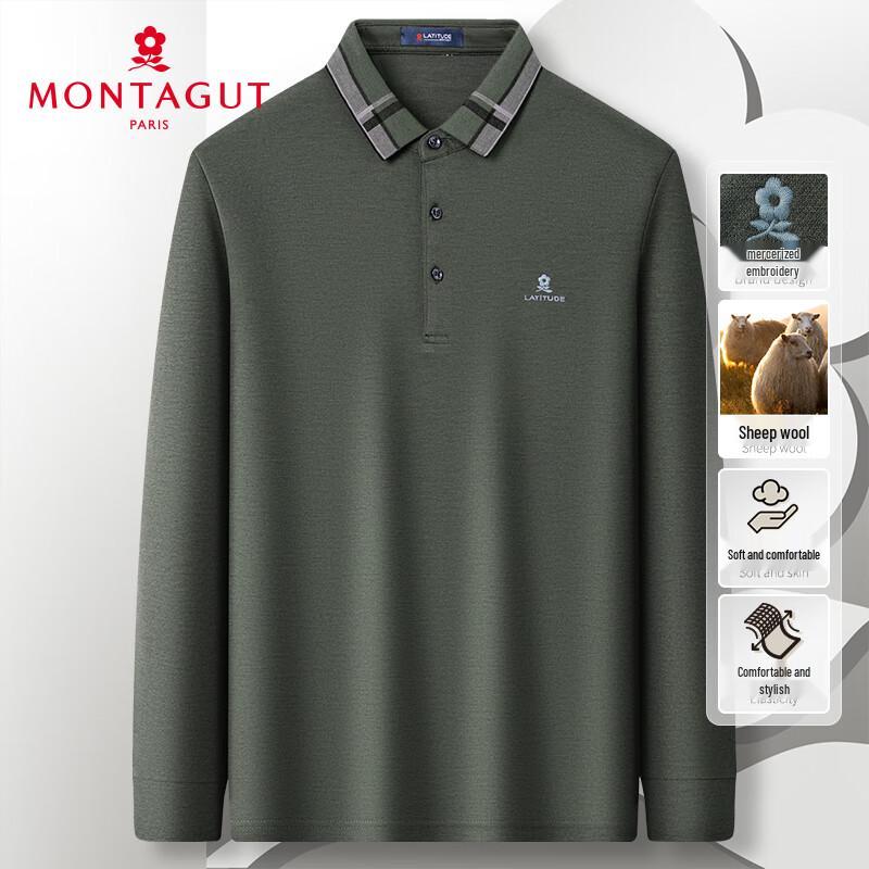 MONTAGUT Men's Long-Sleeve Wool Blend Polo Shirt