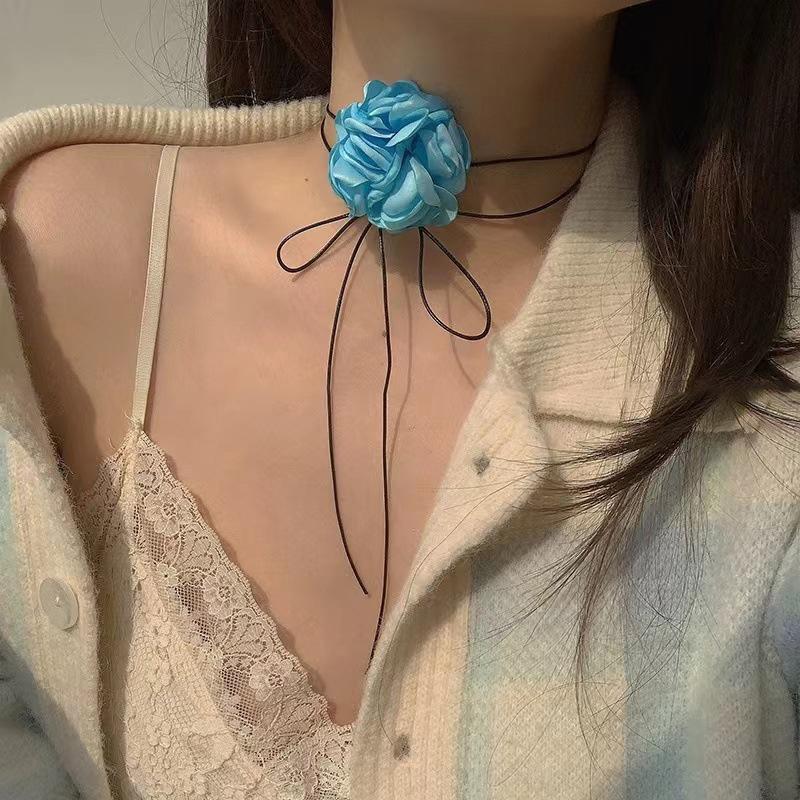 1PC Romantic Women Pearl Choker Camellia Necklace Black White Summer Clavicle Chain With Flowers Pearl Party Wedding Jewelry
