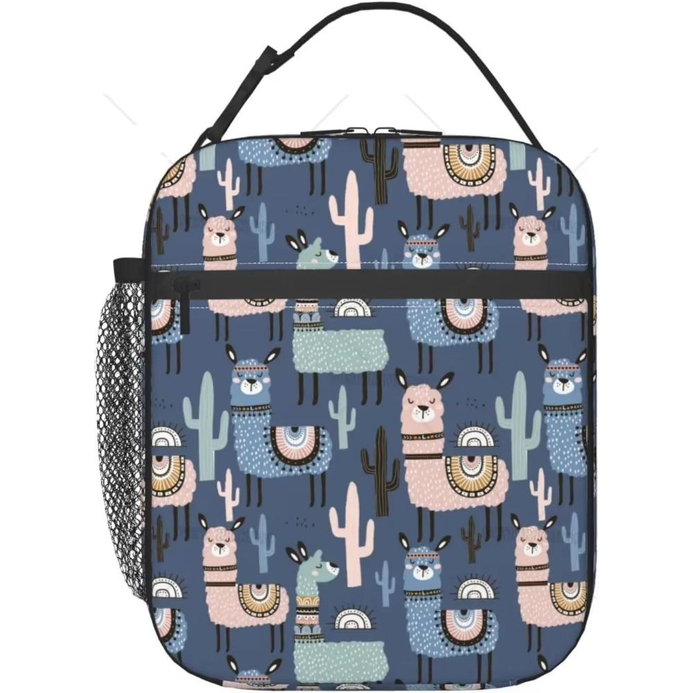 Llama Alpaca Insulated Lunch Bag for Kids Boys Girls Colorful Large Capacity Reusable Cooler Lunch Tote Bags for School Work