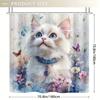1pc Shower Curtain - White Ragdoll Cat, Floral & Butterfly Design, 71x71 Inch, Polyester, 12 Hooks, Hand Wash, Summer Decor