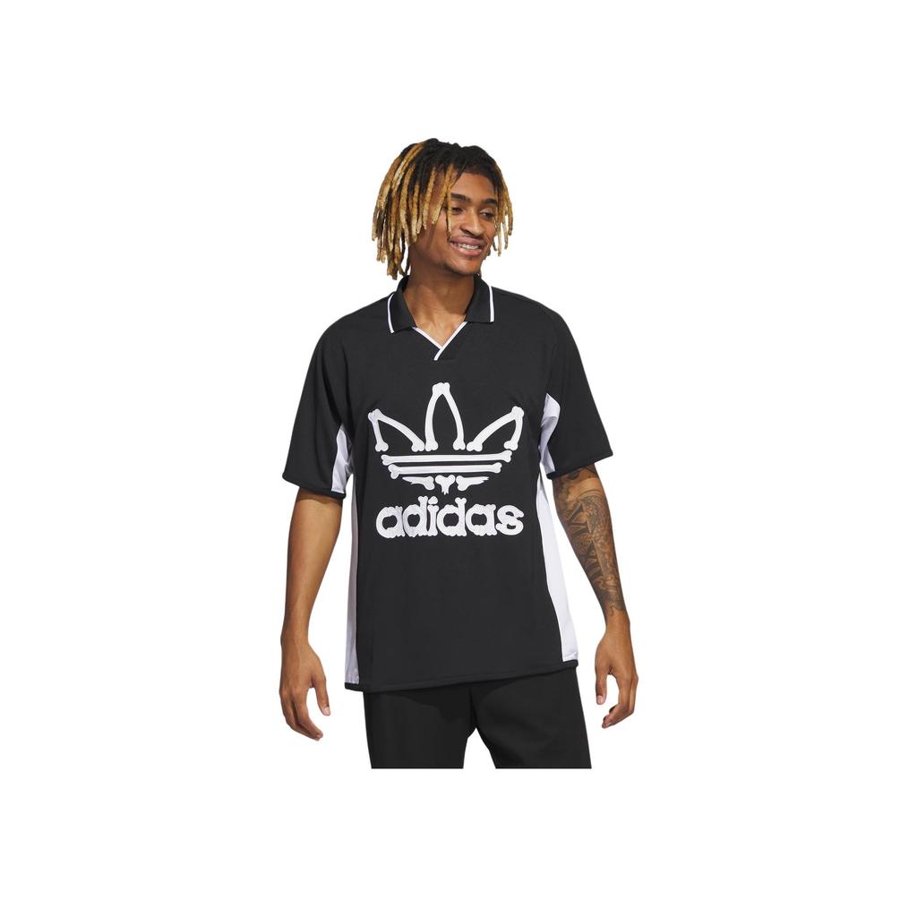 adidas Originals X Jeremy Scott Skull Logo Printed Short Sleeve Football Jersey Unisex Jersey Black IA0099