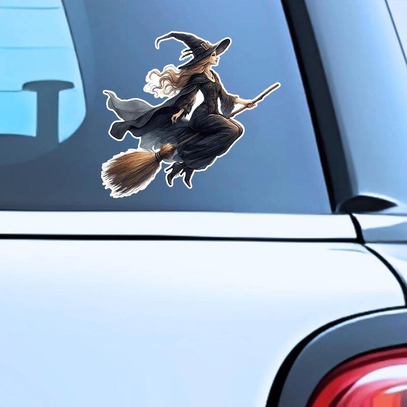 Witch on a Broom Car Stickers Waterproof Vinyl Decals Auto Body Window Bumper Decor Motorcycle Helmet Stickers TM184