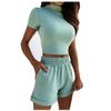 Fashion Womens Sexy Solid  Tracksuit Short Sleeve Tops Sports Shorts Set