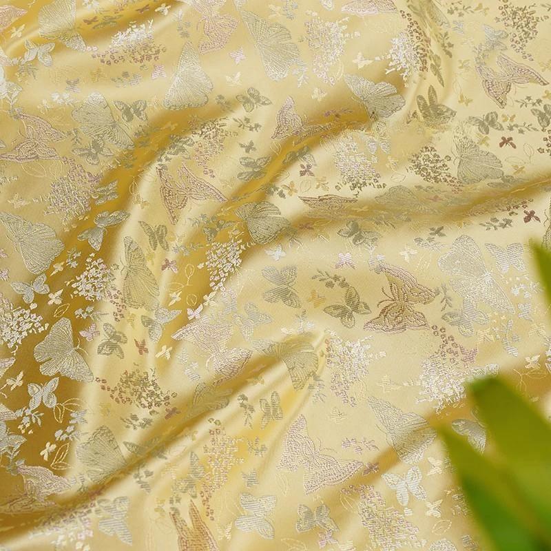 100x148cm Chinese Style Iris Brocade Jacquard Fabric Silky Luster Imitation Silk Clothing Fabric DIY Coat Vest