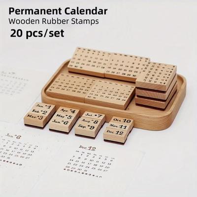 Lot de 20 tampons en caoutchouc en bois pour calendrier permanent, pour scrapbooking, décoration, bullet journal, bricolage, artisanat, tampon standard