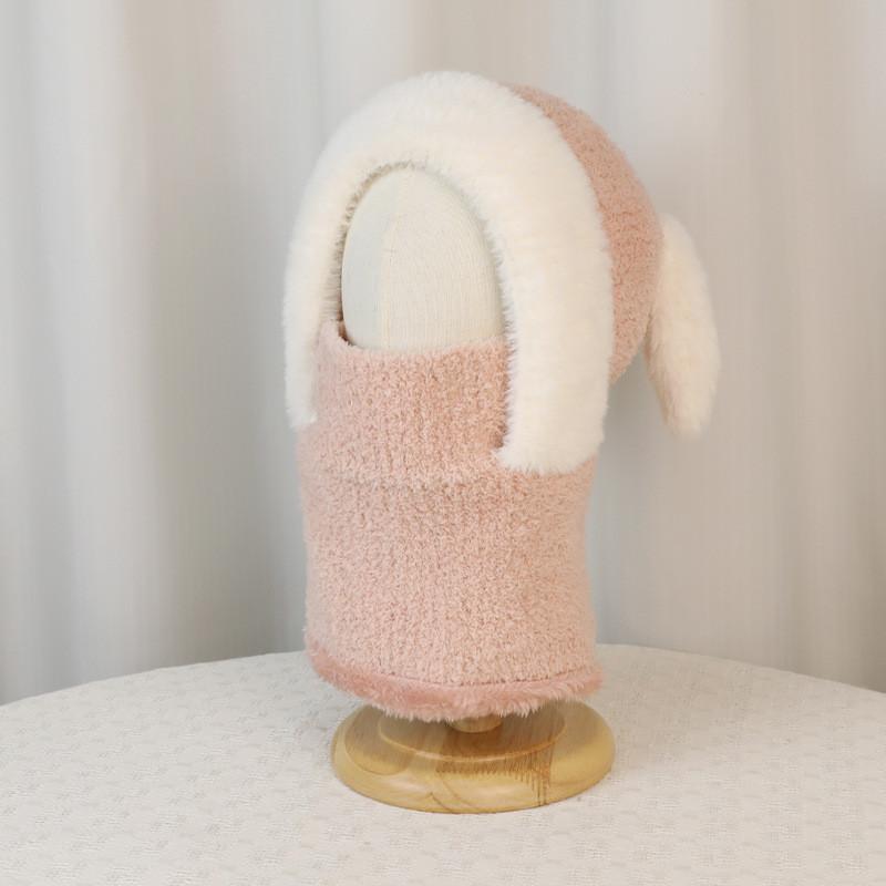 

Kids Plush Bunny Ears Beanie With Face Mask For Cold Weather Play And Comfort розовый