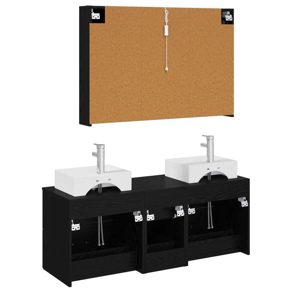 Bathroom Furniture Set 4 Pcs Black Oak Engineered Wood and Glass