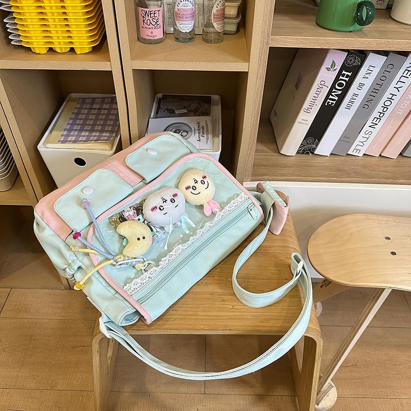 Japanese color-blocking crossbody bag women's new collegiate style versatile tote bag junior high school students shoulder bag trend in class