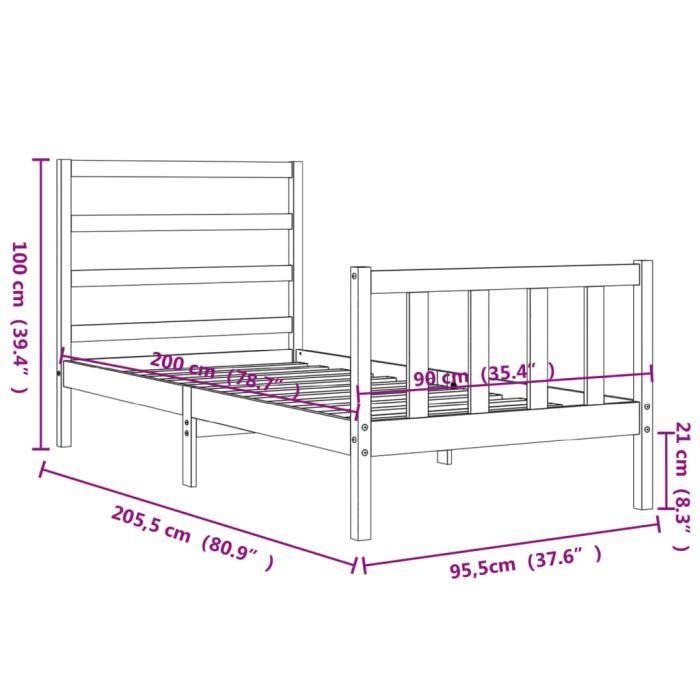 VidaXL Bed Frame with Headboard 90x200 Cm Solid Wood 3191891