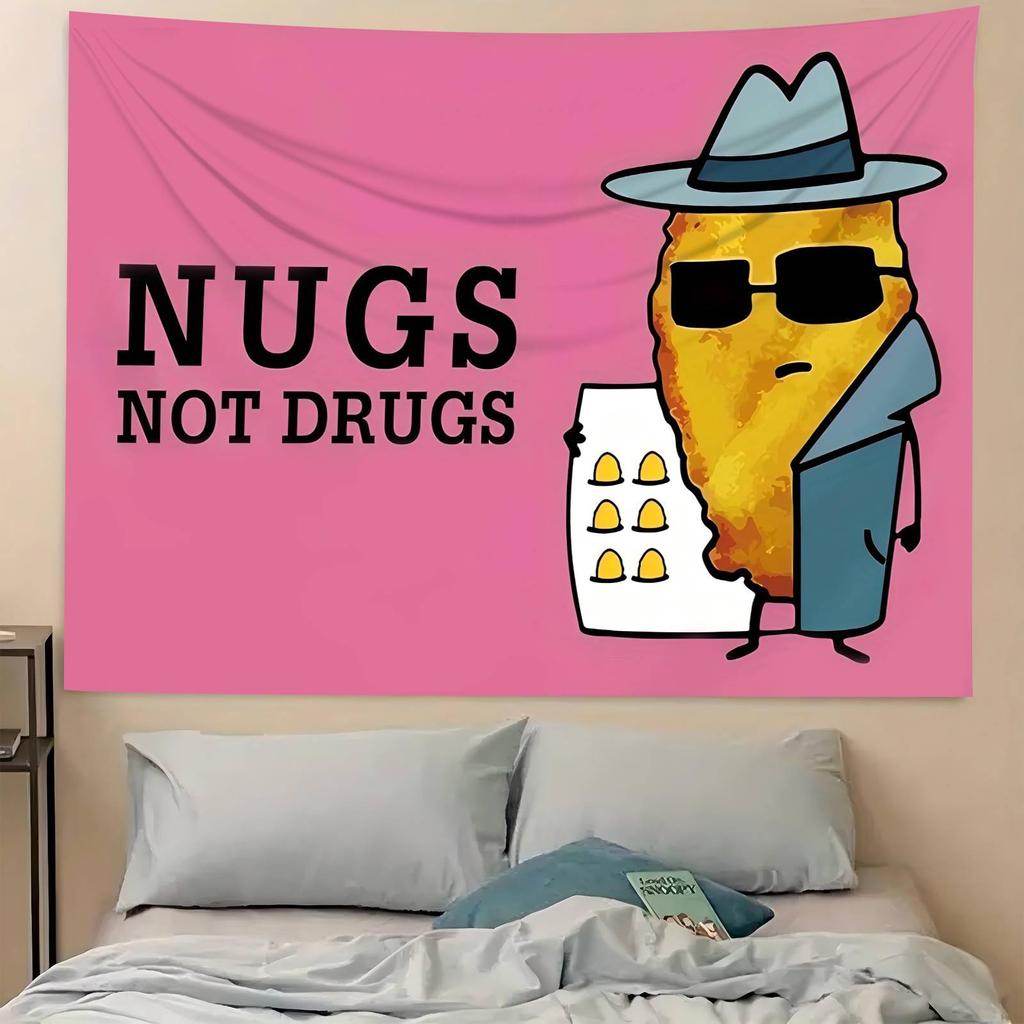1pc Funny Nugs Not Drugs Chicken Nugget Art Tapestry 2D Polyester Wall Decor Retro Meme Tapestry Perfect Gift for Meme Love