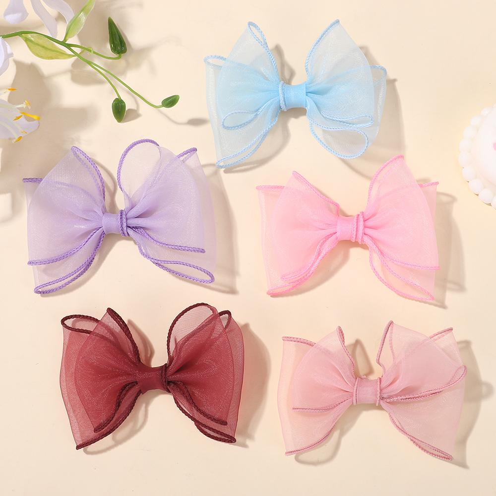 LOVEKIKI 2Pcs/lot Double Layer Yarn Bowknot Hair Clips 4.3inch Big Bows Kids Hair Bangs Accessories Girls Lovely Hairgripes