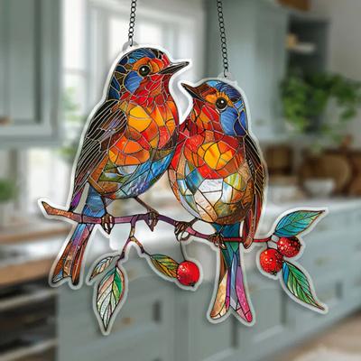 Colgante Atrapasol de Colibrí Colorido Acrílico con Cordón Fácil de Instalar Pájaro