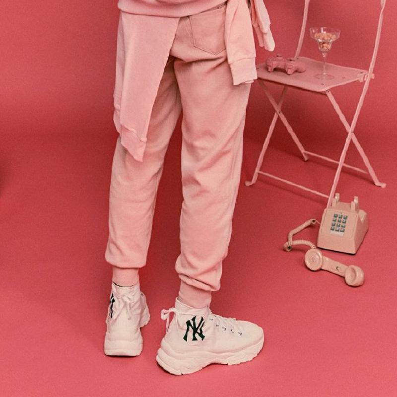 New MLB Chunky Anti Slip And Wear Resistant Breathable High Top Canvas Shoes Unisex White 32SHU1011-50I