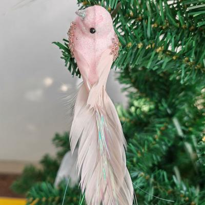 Glitter Simulated Foam Feather Bird with Clip Artificial Christmas Tree Bird Decoration Long Feather Tail Lightweight