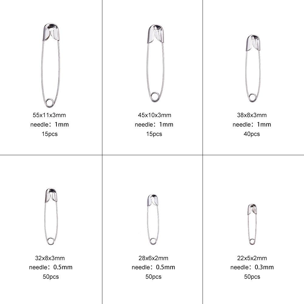 1 Box 6-Size 22mm 28mm 32mm 38mm 45mm 55mm Safety Pins Sets Pack of 220-Count for Home Office Use Art Craft Sewing Handmade Jewelry Accessories