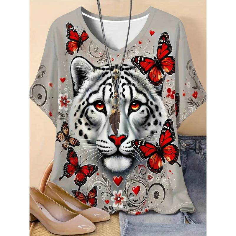 

Летний топ с V-образным вырезом и 3D-принтом, модные повседневные женские футболки с короткими рукавами 5XL