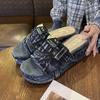 Muffin slippers women wear new trendy shoes in spring and summer fashion platform sandals one-word drag denim letter cool slippers