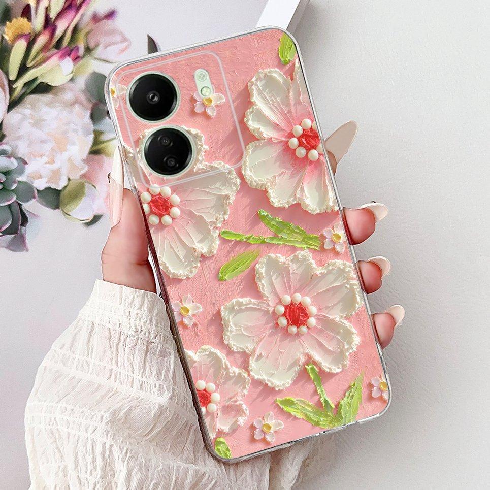 For Xiaomi Redmi 13C 5G 4G  Back Bumper Redmi 13 4G Colorful Butterfly Flower Painting Phone Case Transparent Soft TPU Silicone