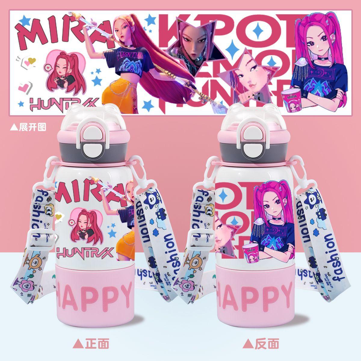 K-pop группа охотников на ведьм, стакан с соломинкой и термоизоляцией, с ручкой, детский, высокого уровня внешнего вида, милый стакан для воды из нержавеющей стали с двумя носиками