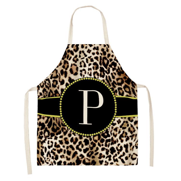 Leopard Monogram Linen Apron Baking Ladies Apron Kitchen Cooking Men Coffee Apron