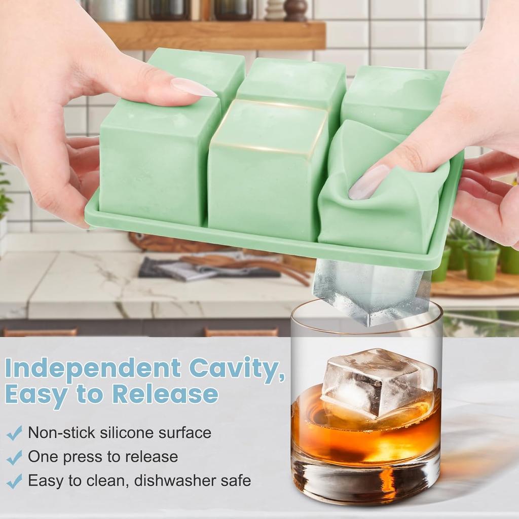 Flexible Silicone Ice Cube Tray - 6-Cavity Easy Release Mold for Crystal Clear Ice Cubes 6x Faster Freezing