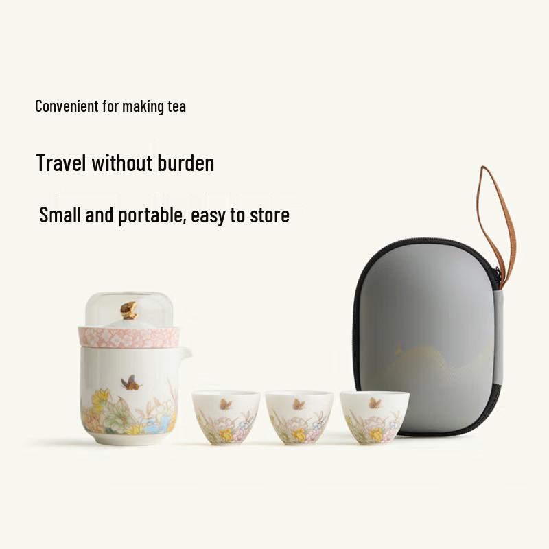 Qishang Butterfly Dance Portable Ceramic Tea Set