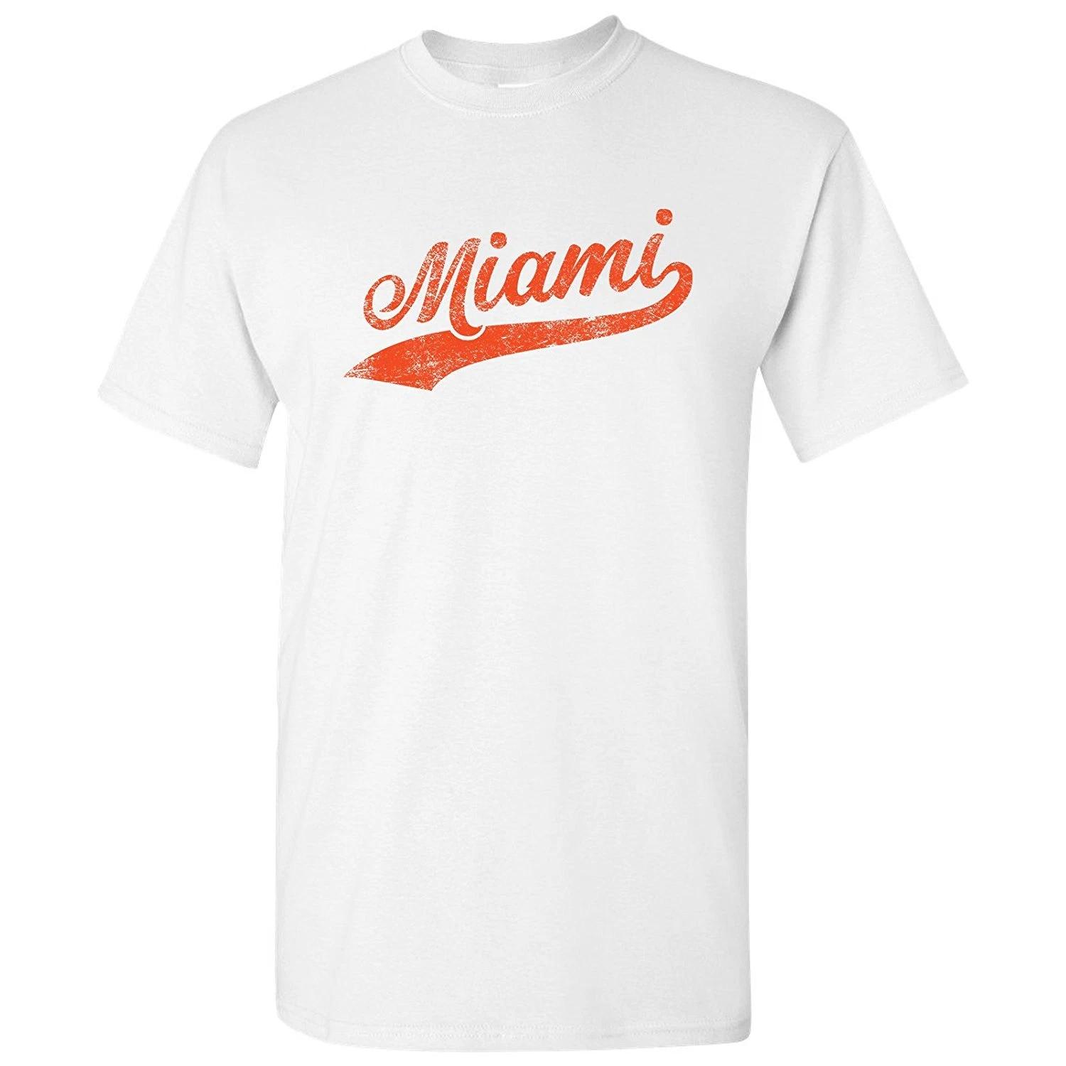 Miami City Script - Baseball Home Run Game Day Short Sleeve T-Shirt - White 3XL