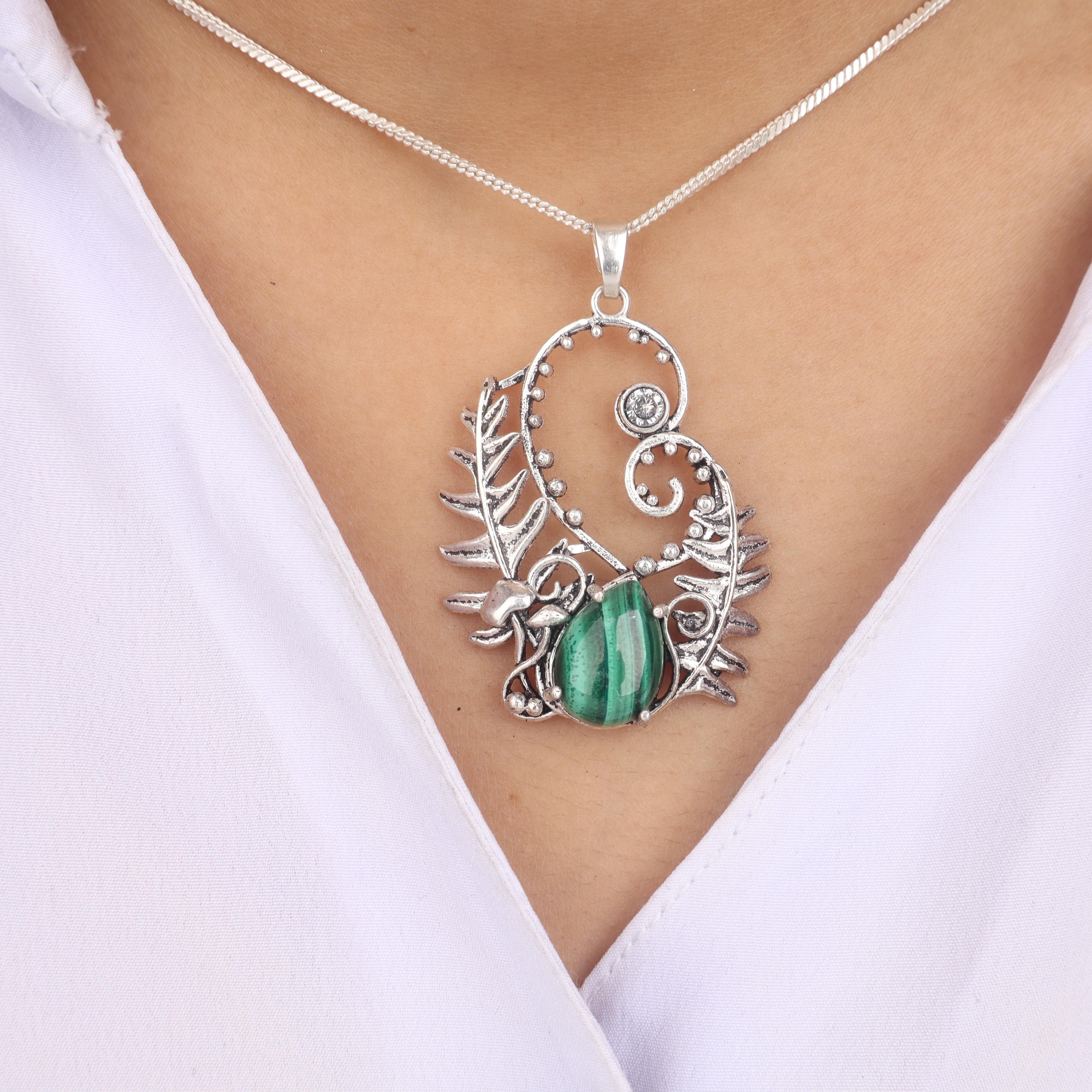 

Натуральный Малахит Драгоценный Камень 925 Стерлинговое Серебро Женские Ювелирные Изделия Подвеска 1,8 Для Женщин CP-42-27