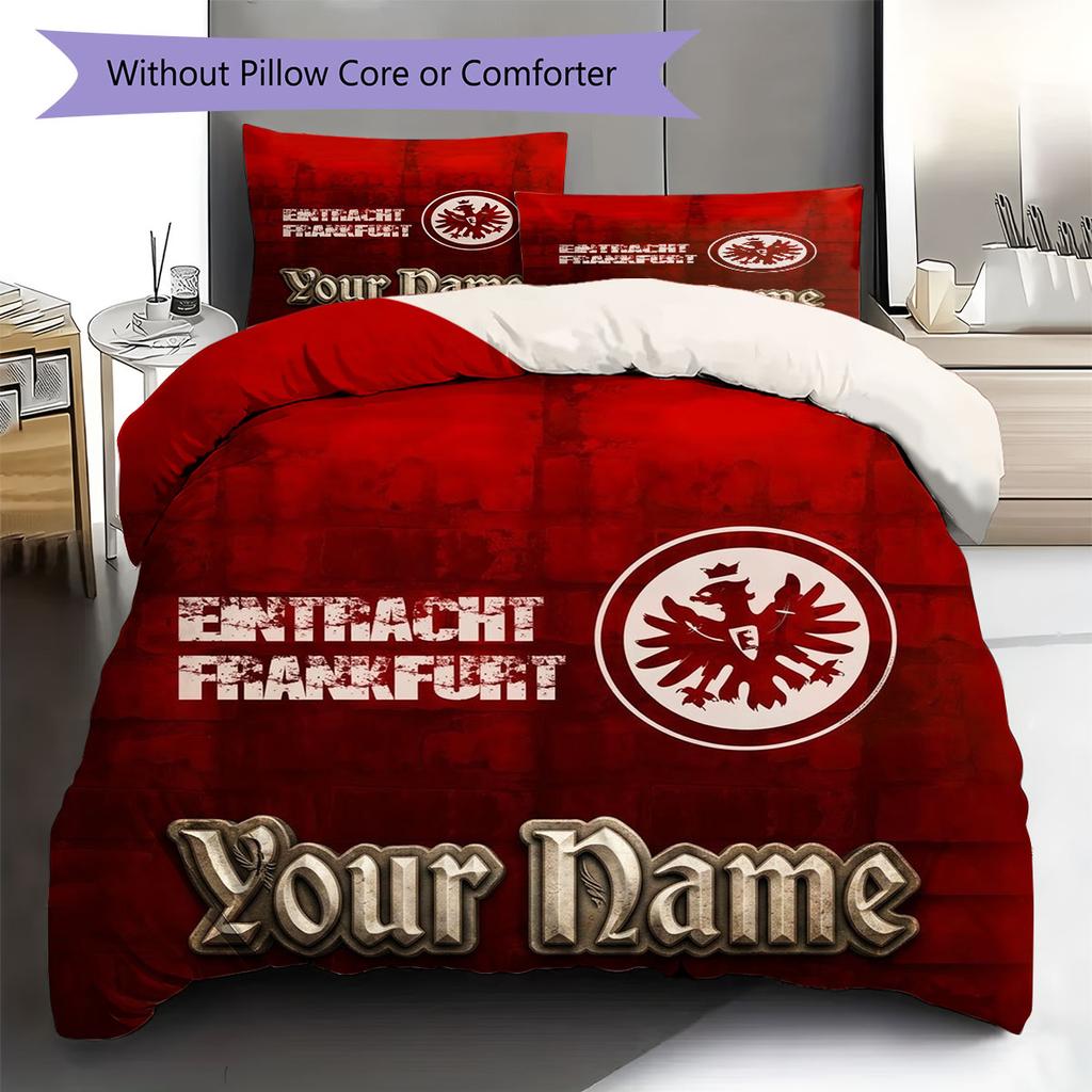 Eintracht Frankfurt Custom Name Pattern Bedding,Quilt Set Quilt Cover Pillowcase Home Birthday Gift(1 * Duvet Cover + 2 * Pillowcase, Without Core)