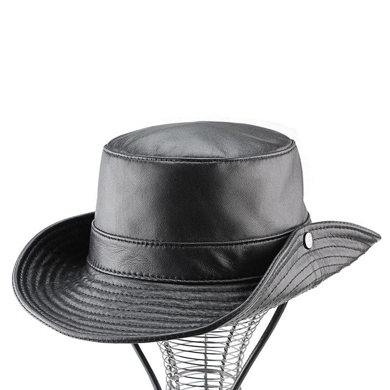 Men's Genuine Leather Western Cowboy Hat: Retro Sunshade for Outdoors, Mountaineering, and Seaside Dual-Use