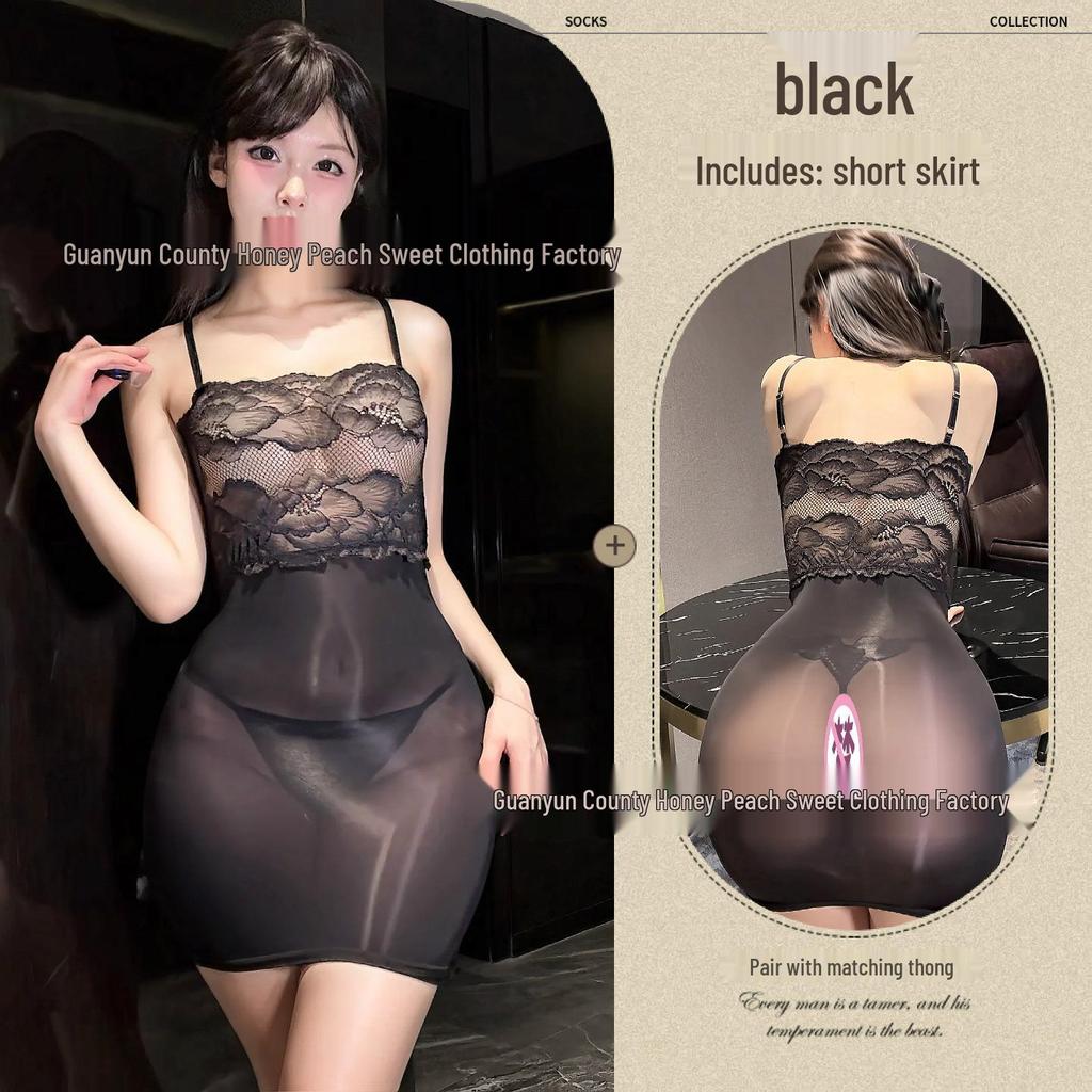 Sexy Lingerie Sheer Lace Panel Bodycon Spaghetti Strap Mini Dress for Women