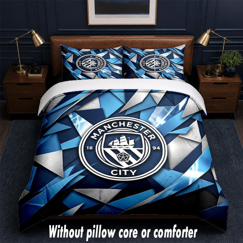 Manchester City Design Bed Bedding Set 1 Duvet Cover + 2 Pillowcases Soft Breathable Household Bed Linens