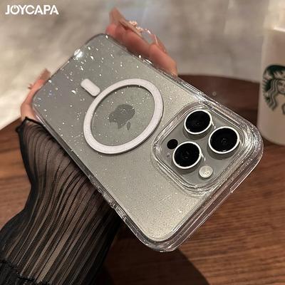 Luxuriöse Bling-Glitter-Hülle für Magsafe Wireless Charge Magnethülle für iPhone 16 15 14 Plus 13 12 11 Pro Max Klare harte Acrylabdeckung