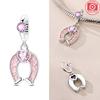 Pendentif Authentique en Cuivre Chat Ballon Rose Chien Animal Dauphin Perle Cœur Compatible Avec Bracelets Femmes Cadeau Saint-Valentin Bijoux