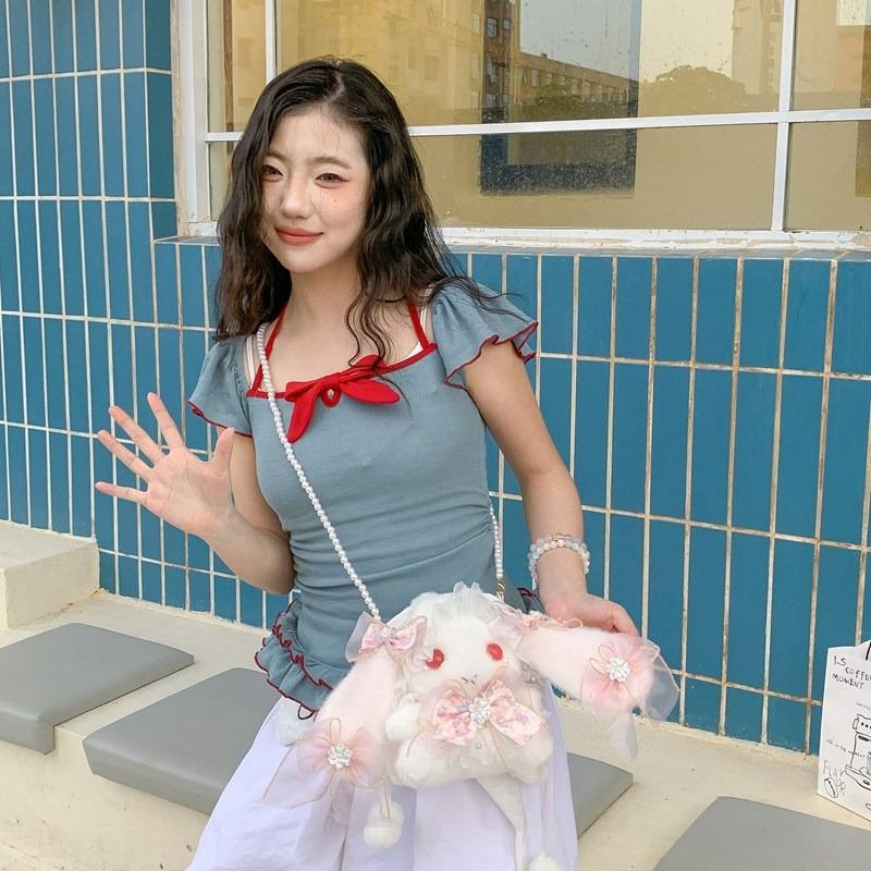 Cute Rabbit Hairy Handmade Lolita Backpack New Girly Heart Sweet Shoulder Backpack Gift