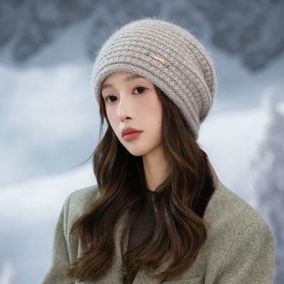 Winter Hat Women's Big Head Circumference Thickened Knitted Hat Ear Protection Warm Wool Hat Fashionable Versatile Pullover Hat