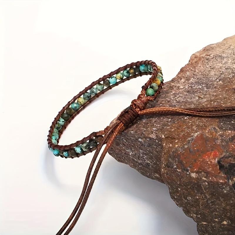 1pc Turquoise Beaded Leather Braided Bracelet Handmade Style Perfect Daily Layering Outdoor Looks Unique Boho Nature-Inspired