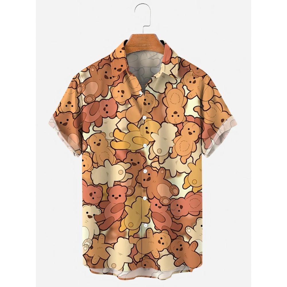 Cute Cat Pattern Print Men Short Sleeve Shirt Summer Men Fashion Loose Shirt Tops