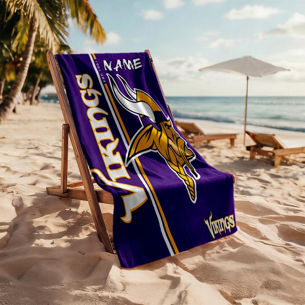 Minnesota Vikings Fan Gear Customized Name Beach Towel Super Soft & Absorbent
