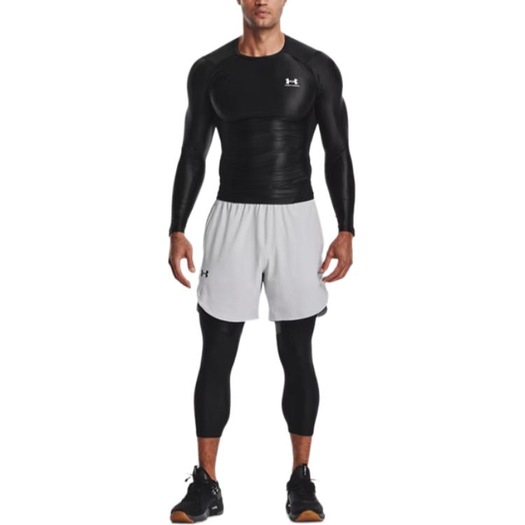 Under Armour Solid Color Brand Logo Print Slim Fit Stretch Fitness Pants Men bottoms Black 1365223-001