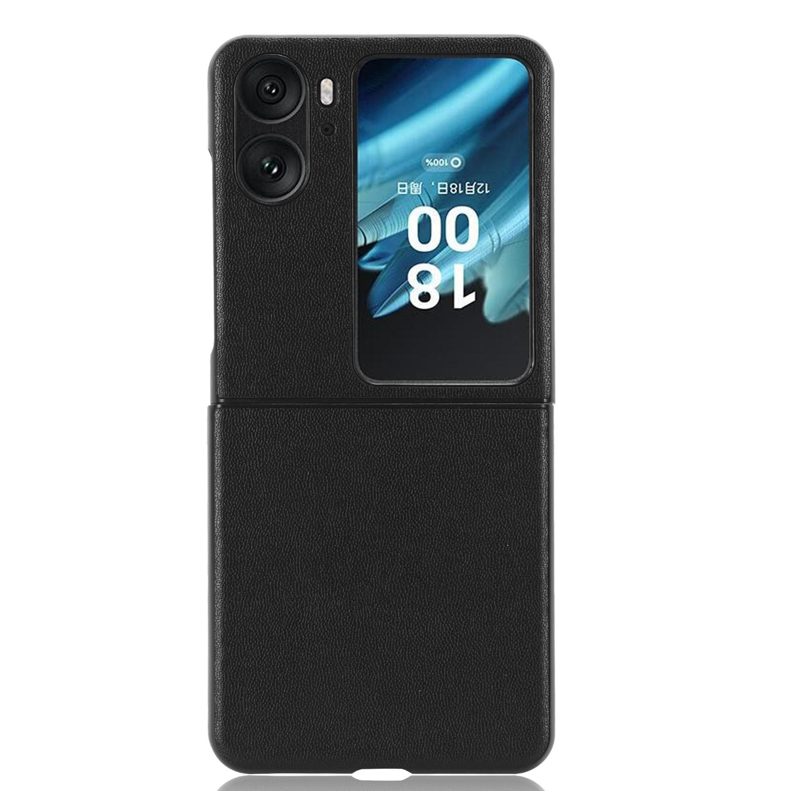

For Oppo Find N2 Flip 5G Drop Resistant PU Leather Coated PC Phone Case Protective Shell Black