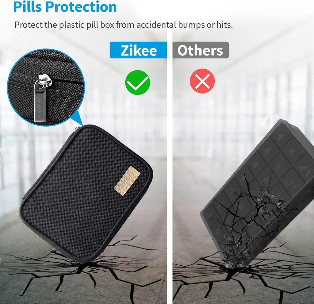 Leder-Pillendose mit Reißverschluss - 7-Tage, 28-Fächer, tragbarer Mini-Pillenorganisator und Medikamentenspender